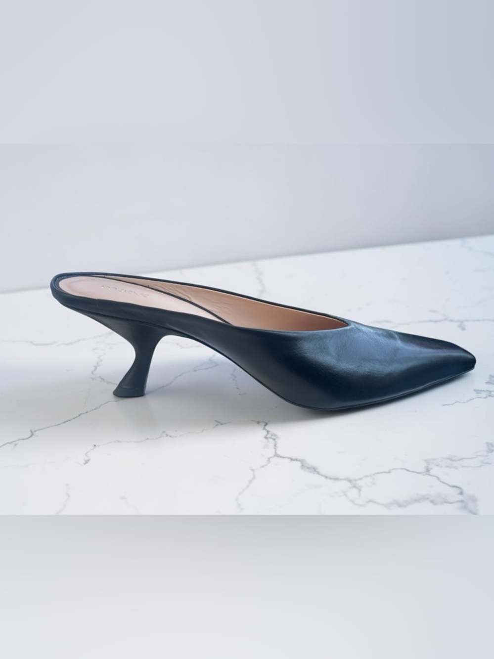 Maeve Black Pointed Leather Mule Heel